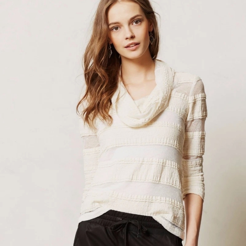 Anthropologie Tiny Brand Pieced Lace Cowlneck Blouse
